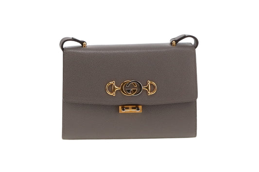 Gucci Grey Leather Zumi Flap Shoulder Bag