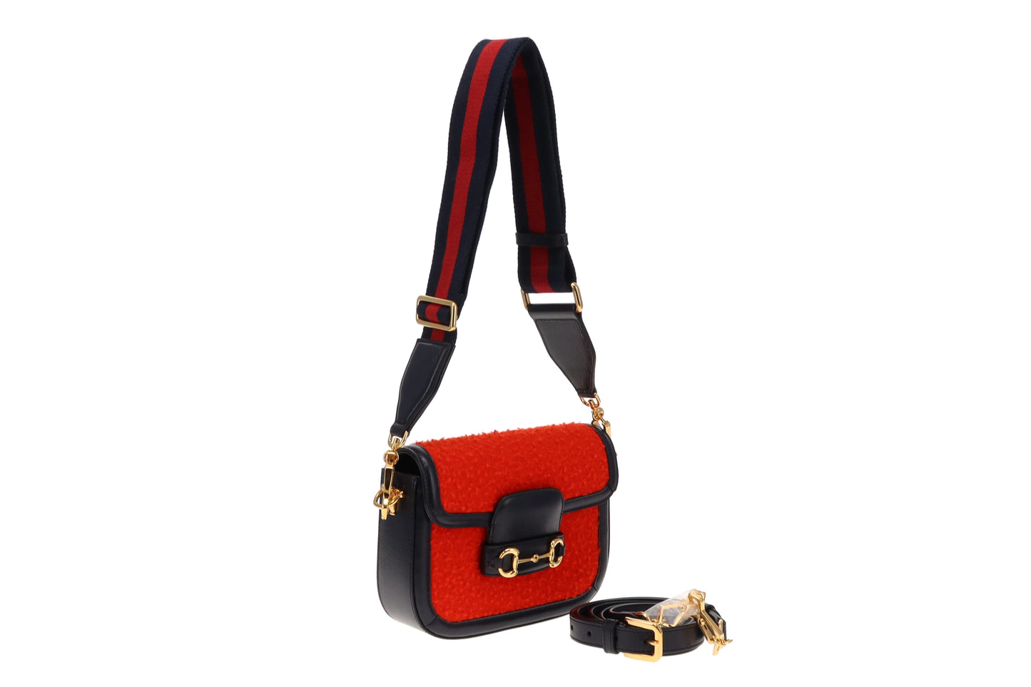 Gucci Horsebit 1955 Red Wool & Navy Leather Mini