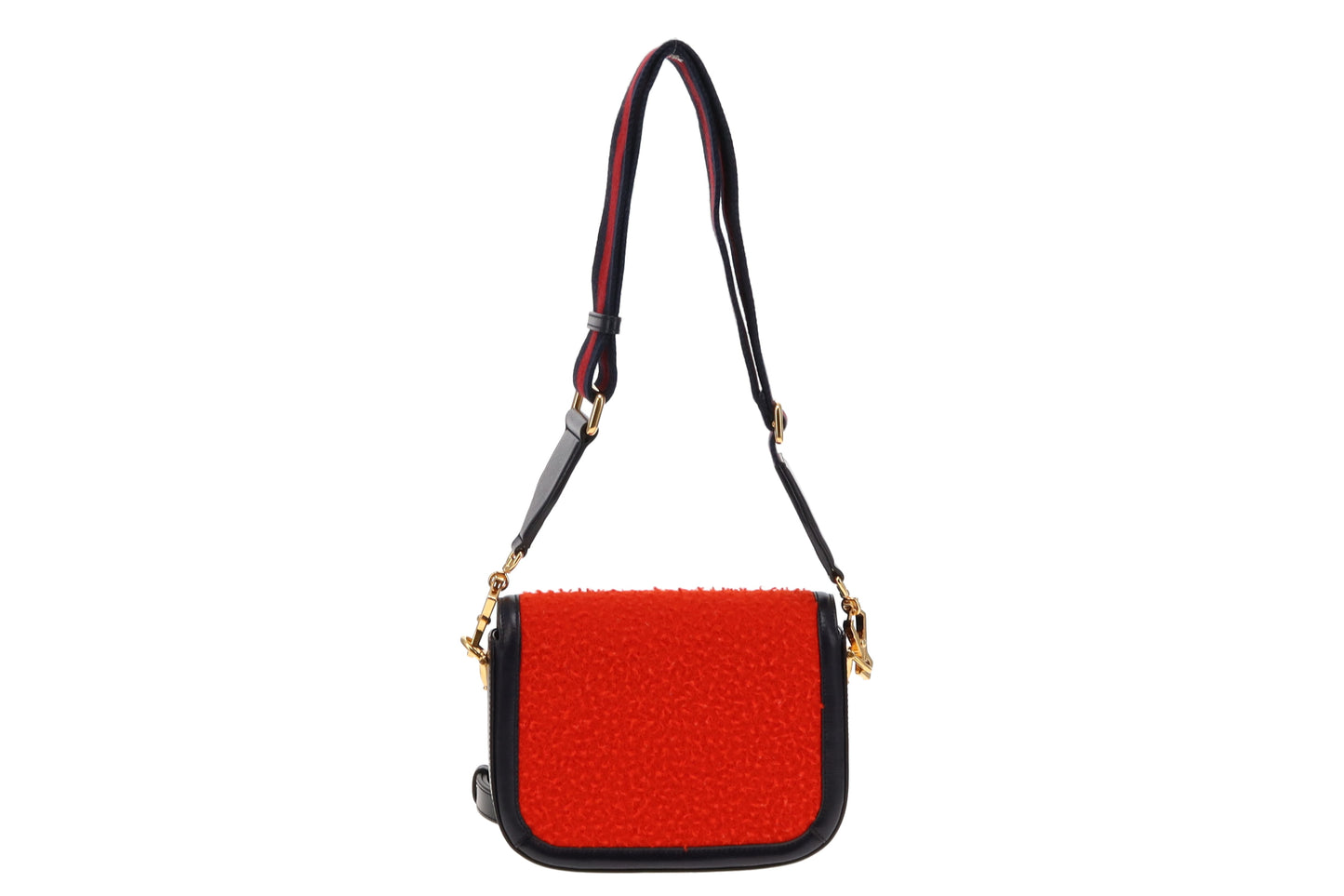 Gucci Horsebit 1955 Red Wool & Navy Leather Mini