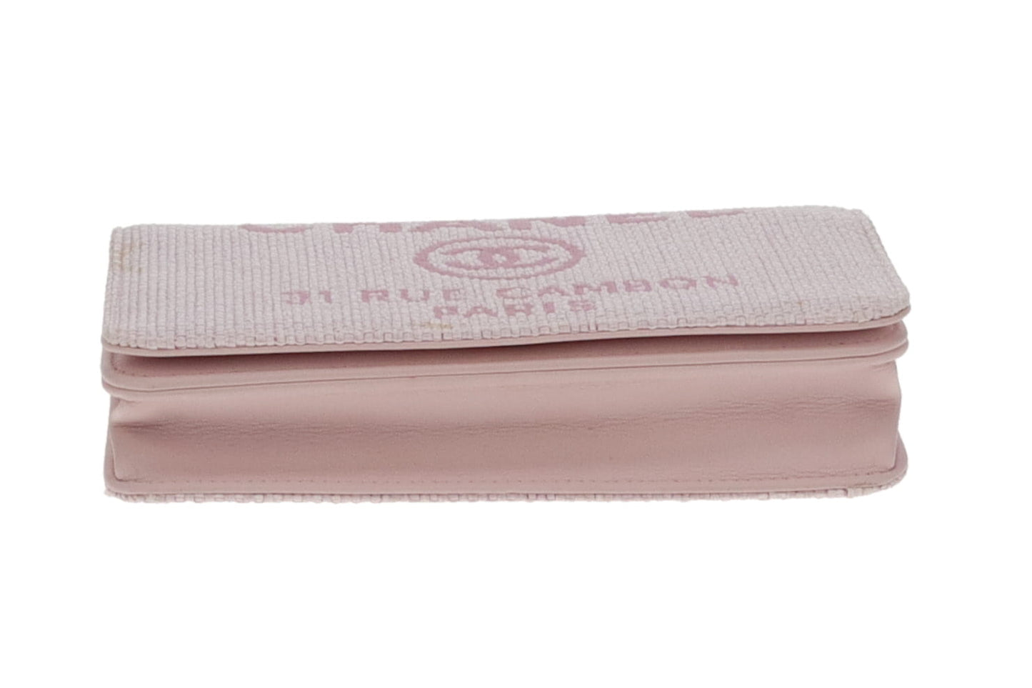 Chanel Deauville Wallet On Chain WOC Pink Canvas Silver Hardware