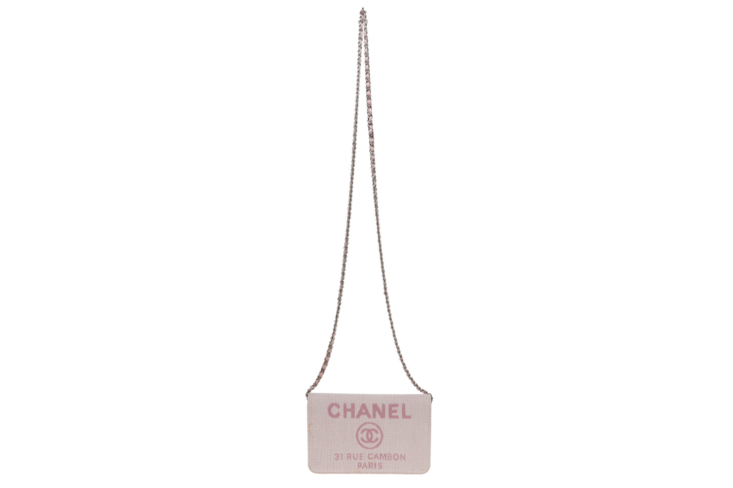 Chanel Deauville Wallet On Chain WOC Pink Canvas Silver Hardware