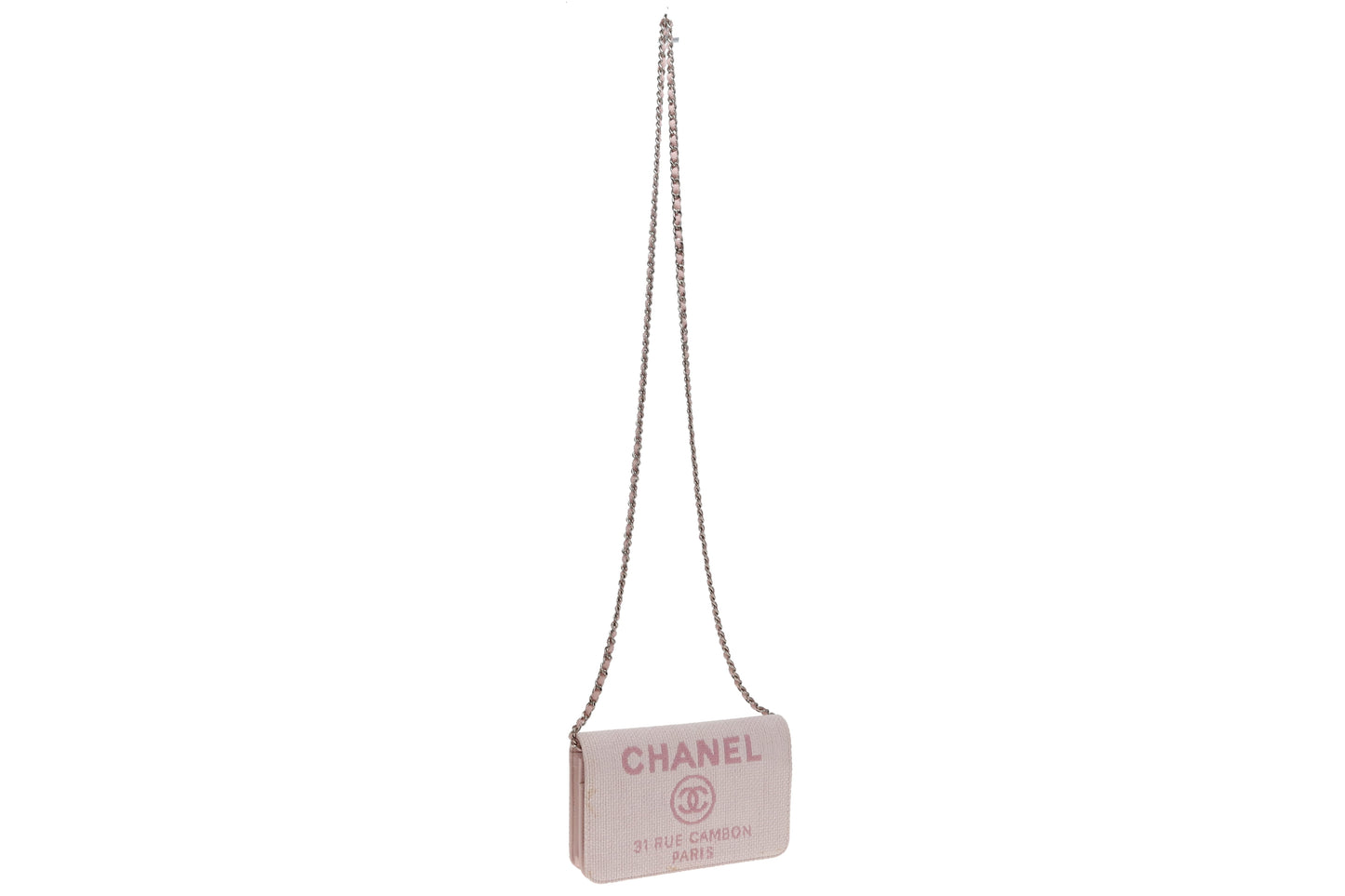 Chanel Deauville Wallet On Chain WOC Pink Canvas Silver Hardware