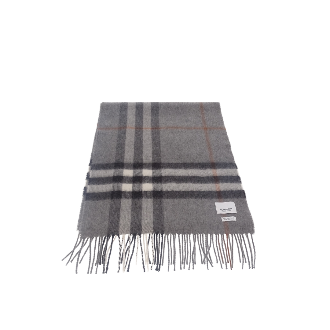 Burberry 100% Cashmere Grey Heritage Logo Scarf