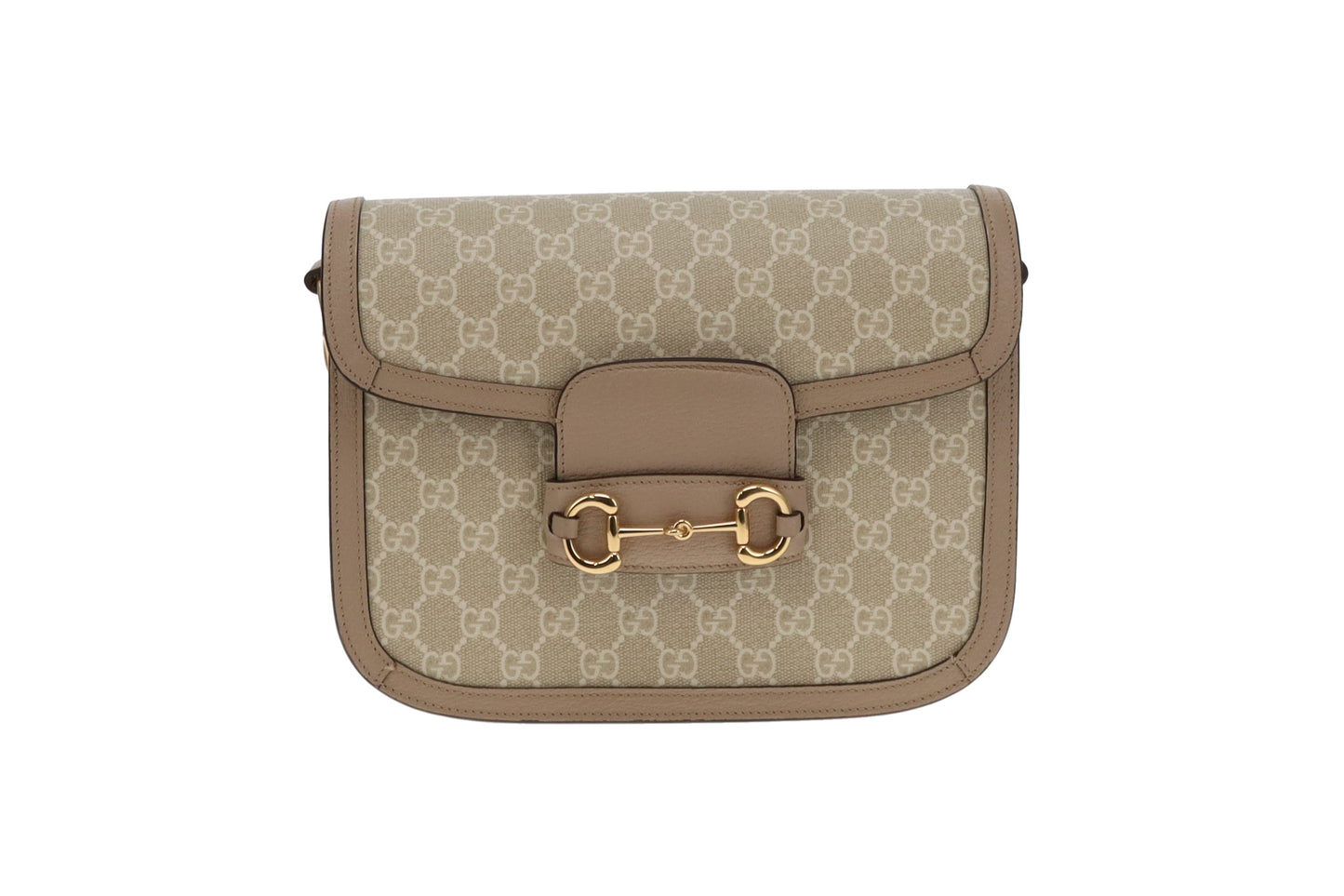 Gucci Beige and White Classic GG Supreme Horsebit 1955 Small Shoulder Bag