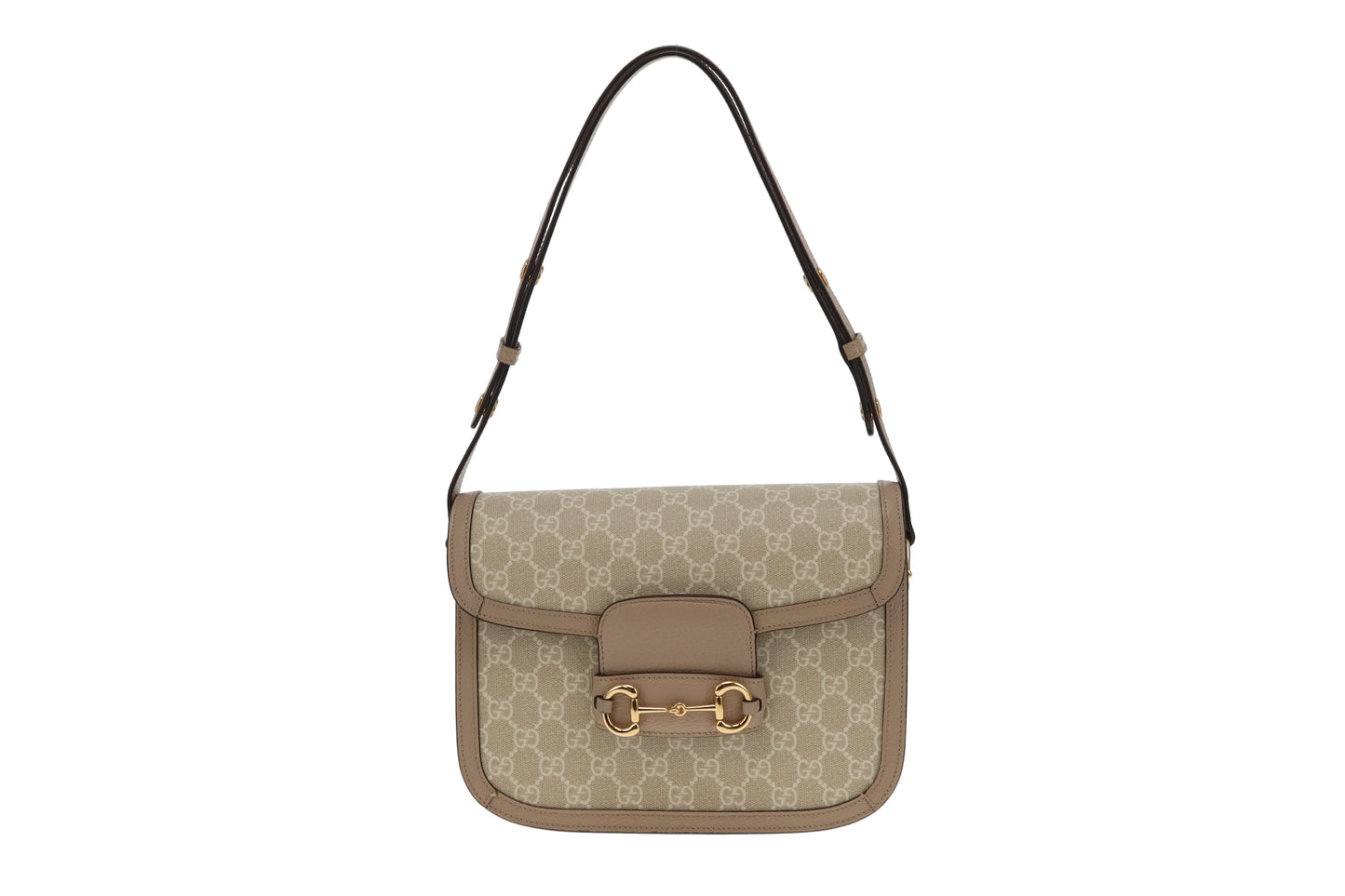 Gucci Beige and White Classic GG Supreme Horsebit 1955 Small Shoulder Bag