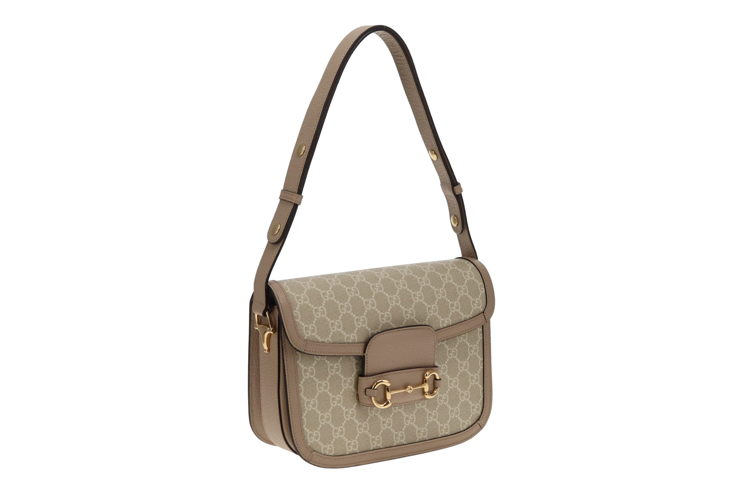 Gucci Beige and White Classic GG Supreme Horsebit 1955 Small Shoulder Bag