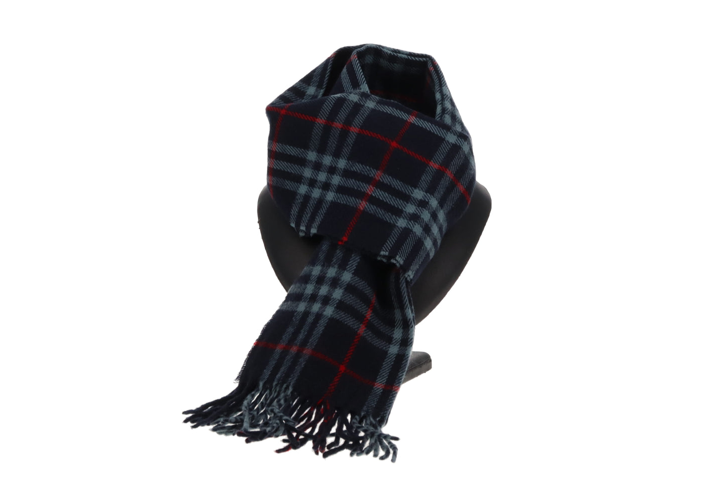 Burberry Navy and Red Check 100% Wool Vintage Scarf