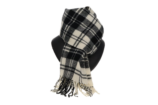 Burberry Black and White Check 100% Wool Vintage Scarf