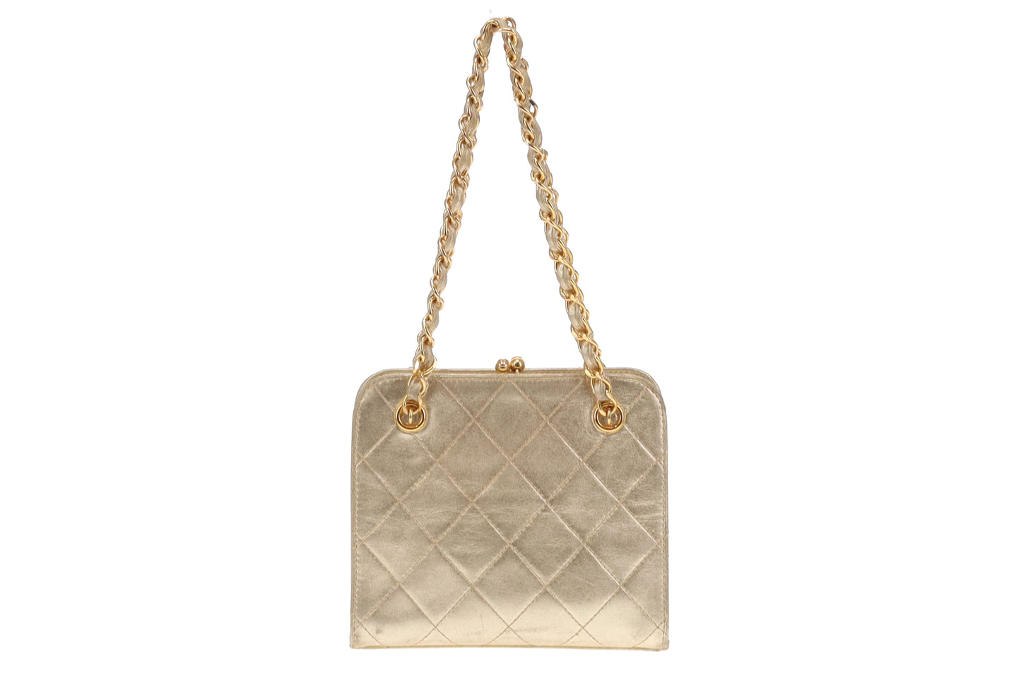 Chanel Vintage Gold Top Handle Chain Kisslock Bag