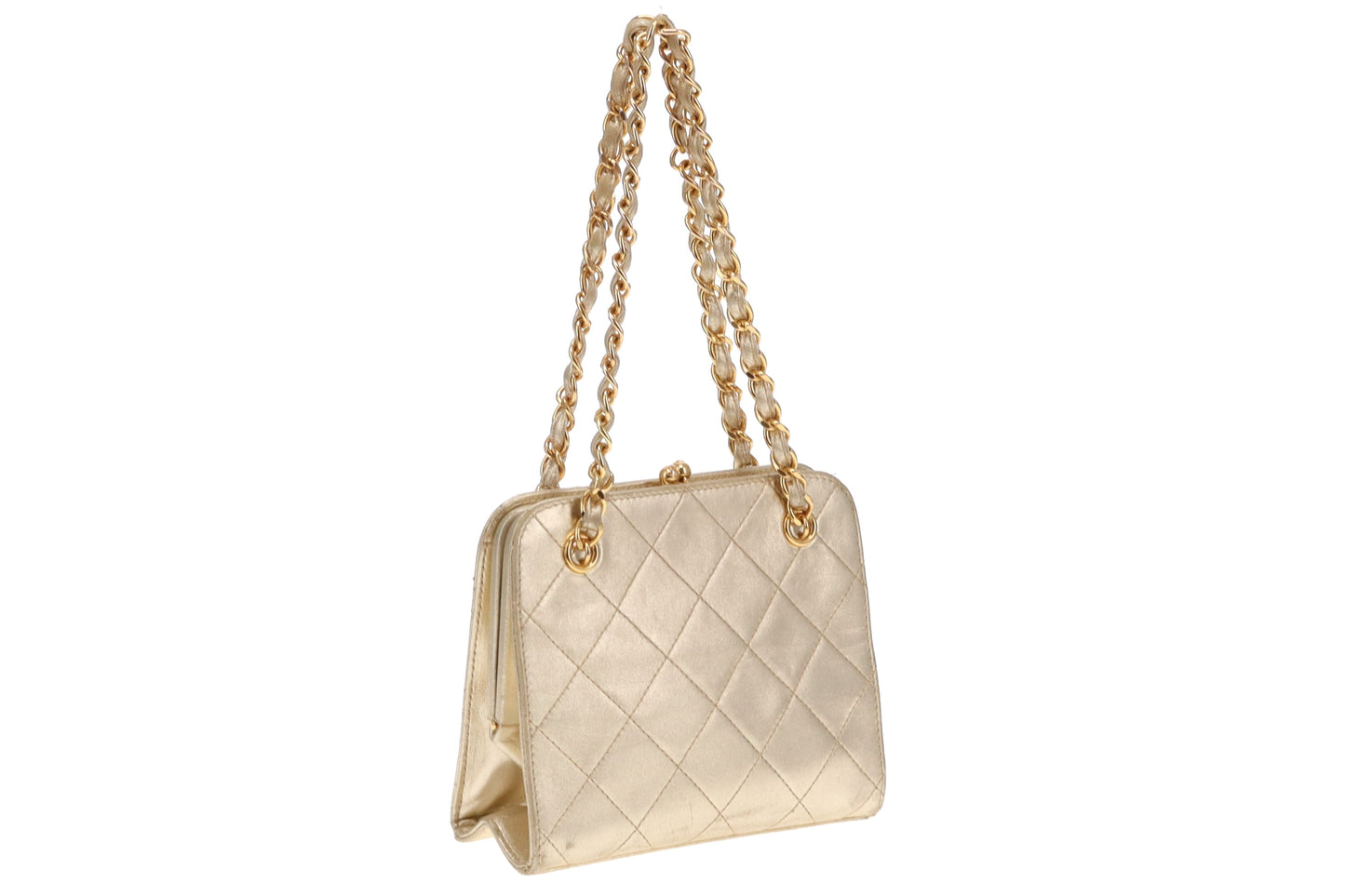 Chanel Vintage Gold Top Handle Chain Kisslock Bag