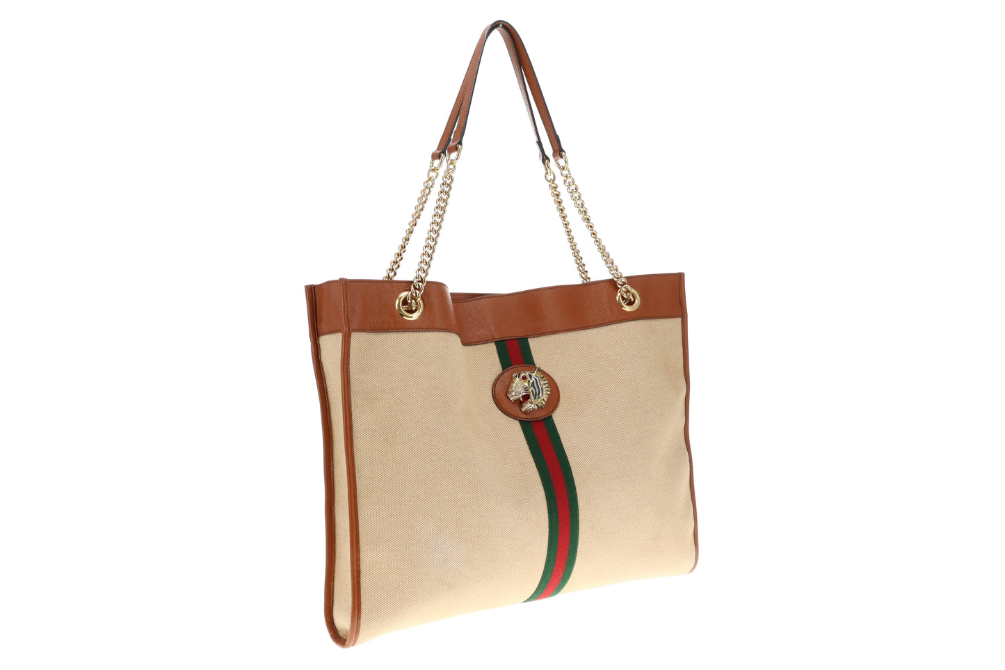 Gucci Canvas and Tan Leather Rajah Tote Bag with Pochette