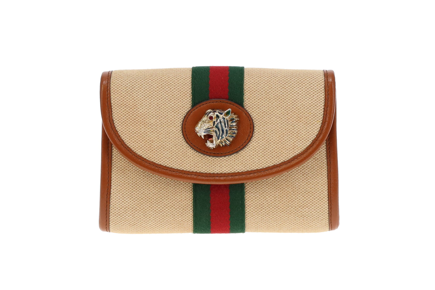 Gucci Canvas and Tan Leather Rajah Mini Chain Bag