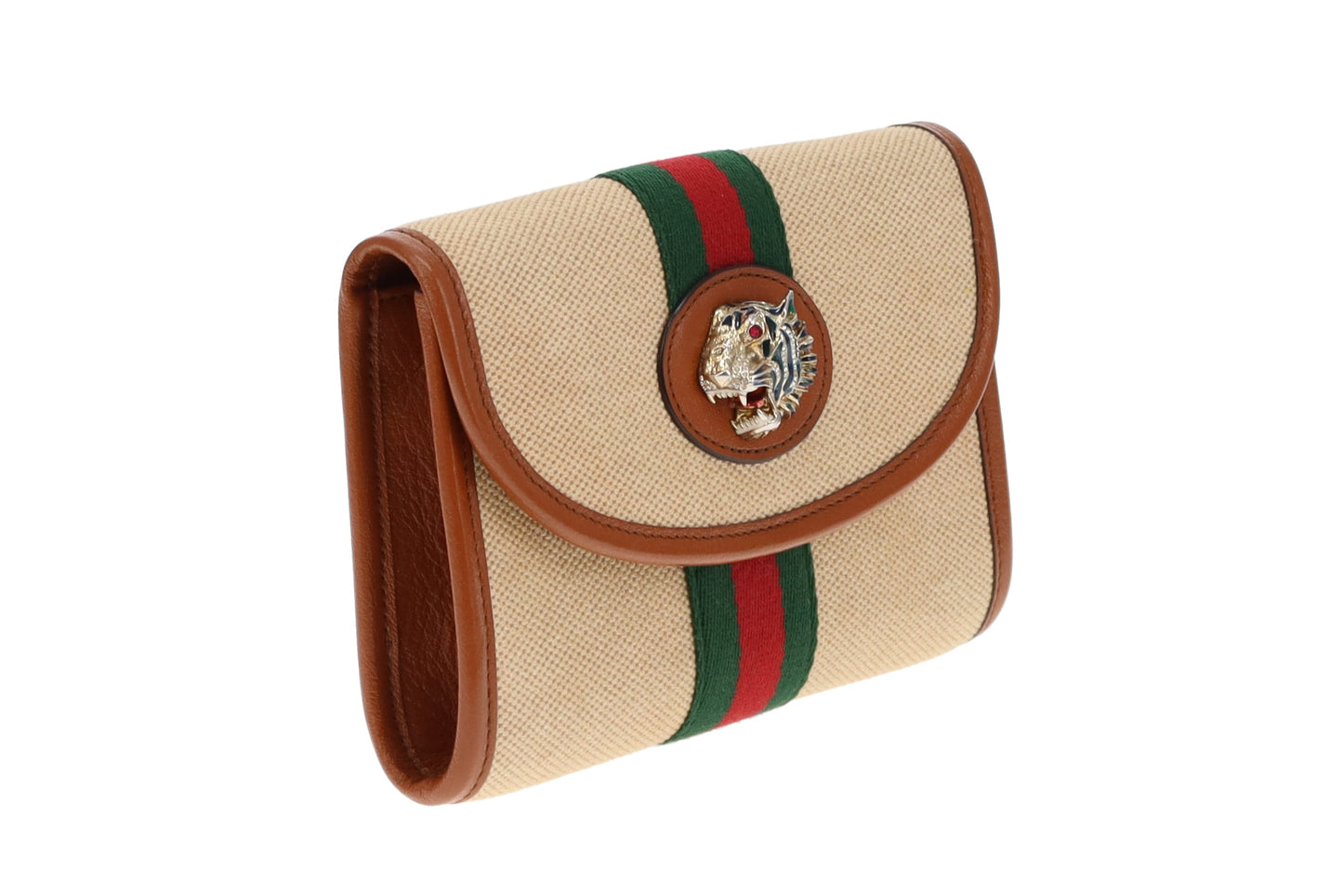 Gucci Canvas and Tan Leather Rajah Mini Chain Bag