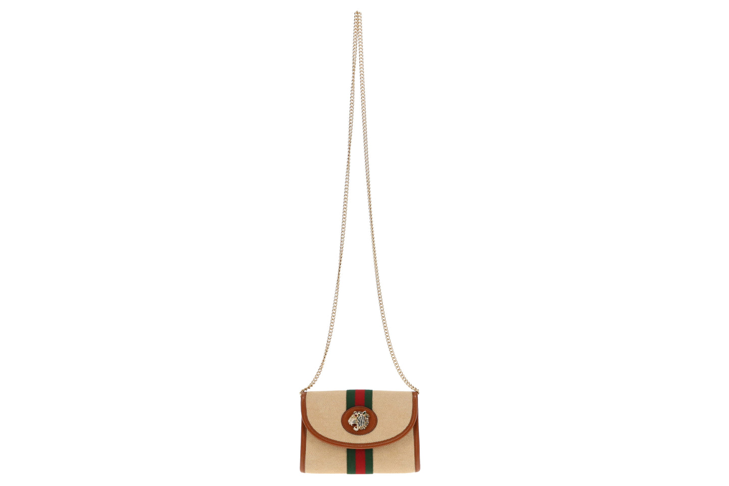 Gucci Canvas and Tan Leather Rajah Mini Chain Bag