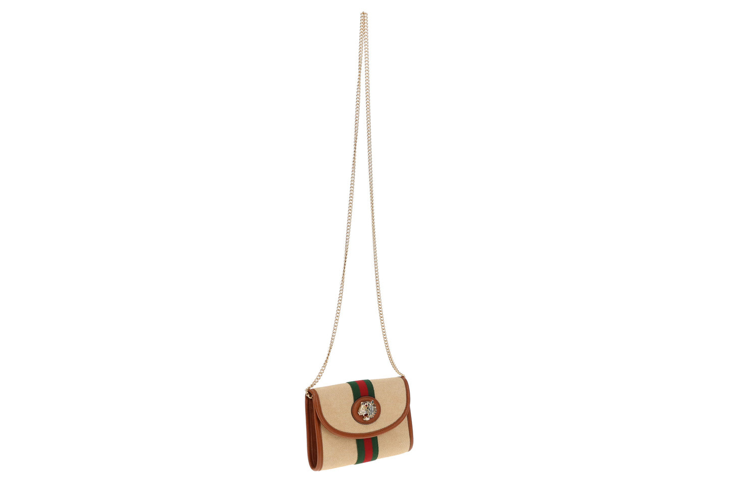 Gucci Canvas and Tan Leather Rajah Mini Chain Bag