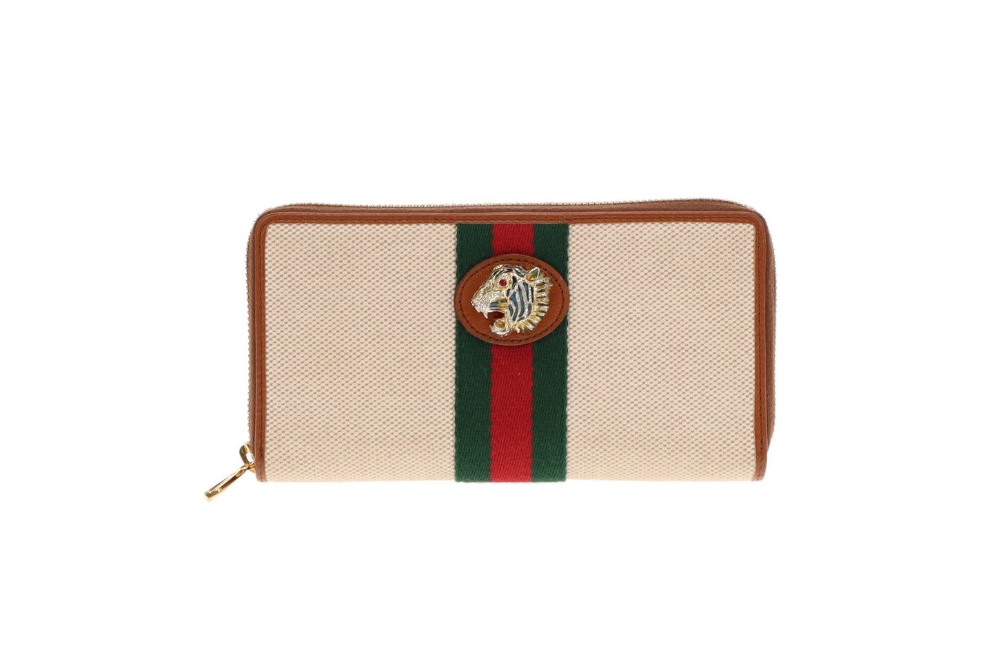 Gucci Canvas and Tan Leather Rajah Long Zippy Wallet