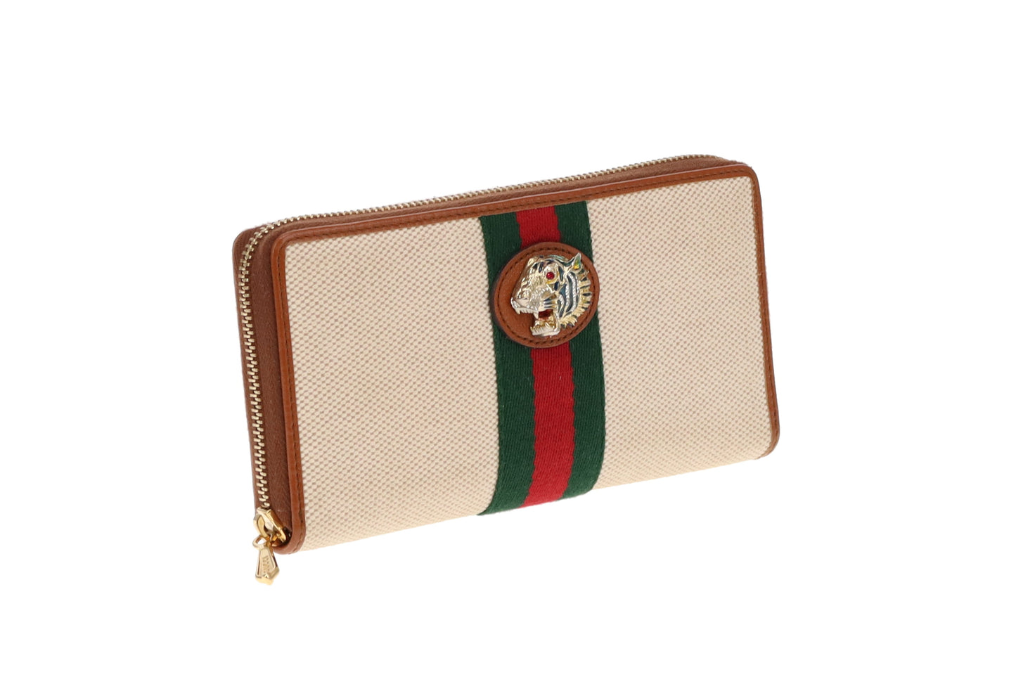 Gucci Canvas and Tan Leather Rajah Long Zippy Wallet