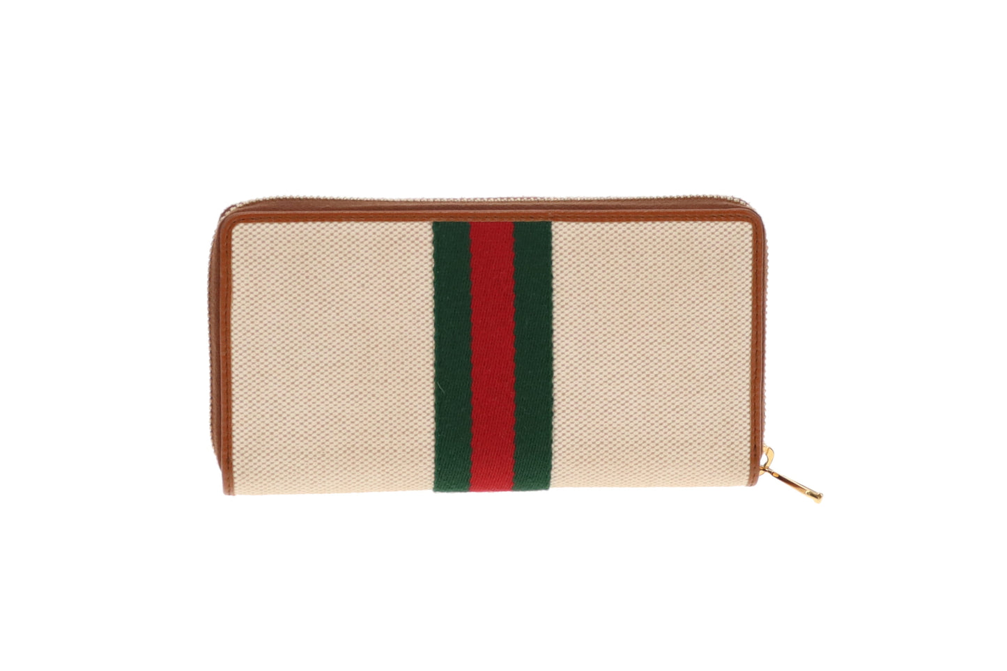 Gucci Canvas and Tan Leather Rajah Long Zippy Wallet