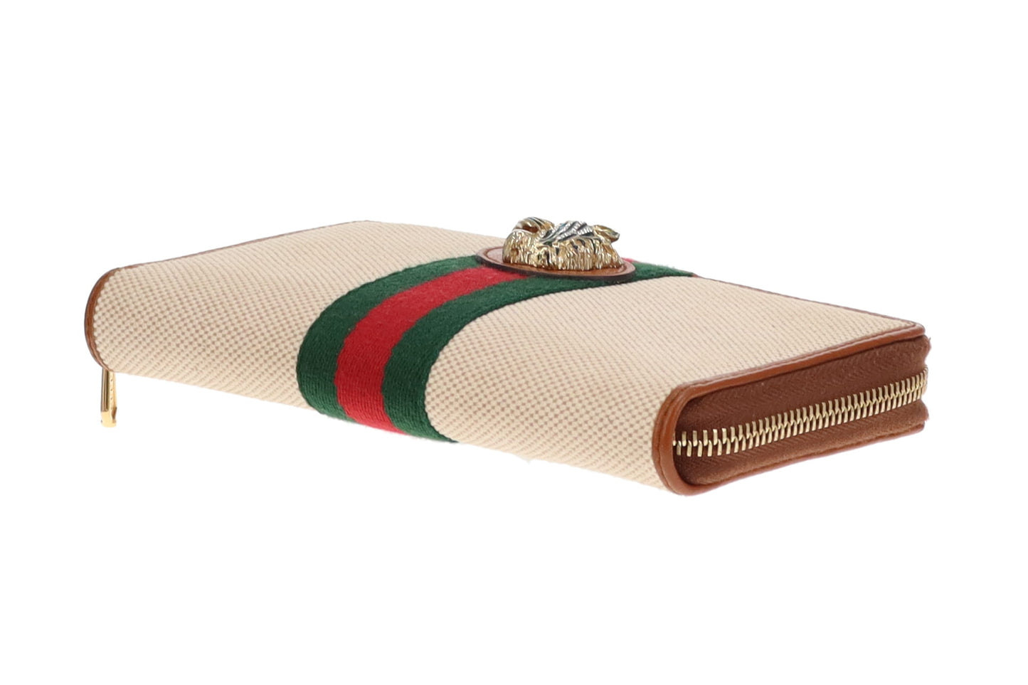 Gucci Canvas and Tan Leather Rajah Long Zippy Wallet