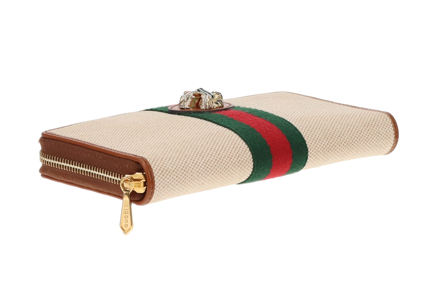 Gucci Canvas and Tan Leather Rajah Long Zippy Wallet