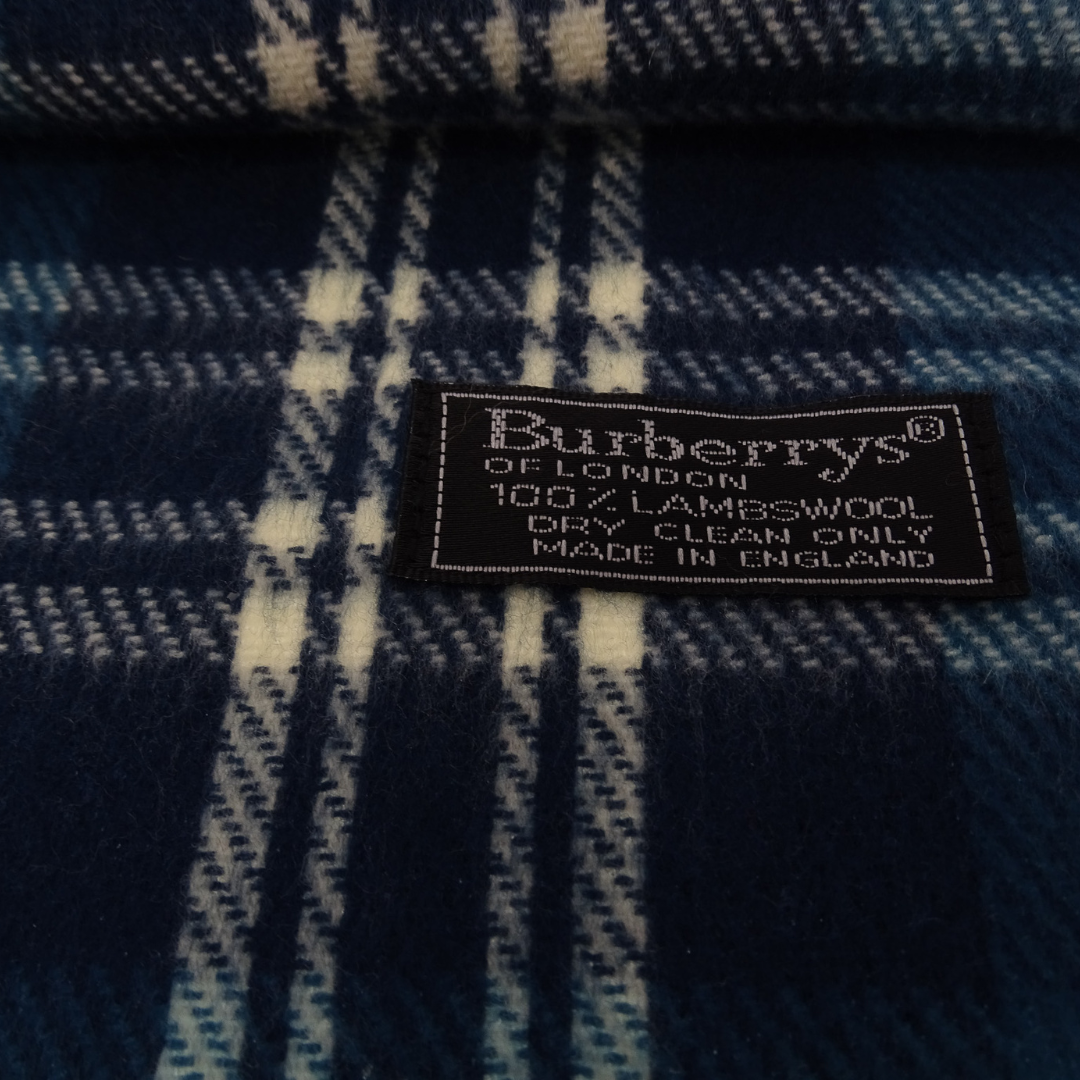 Burberry Blue Check 100% Wool Vintage Scarf