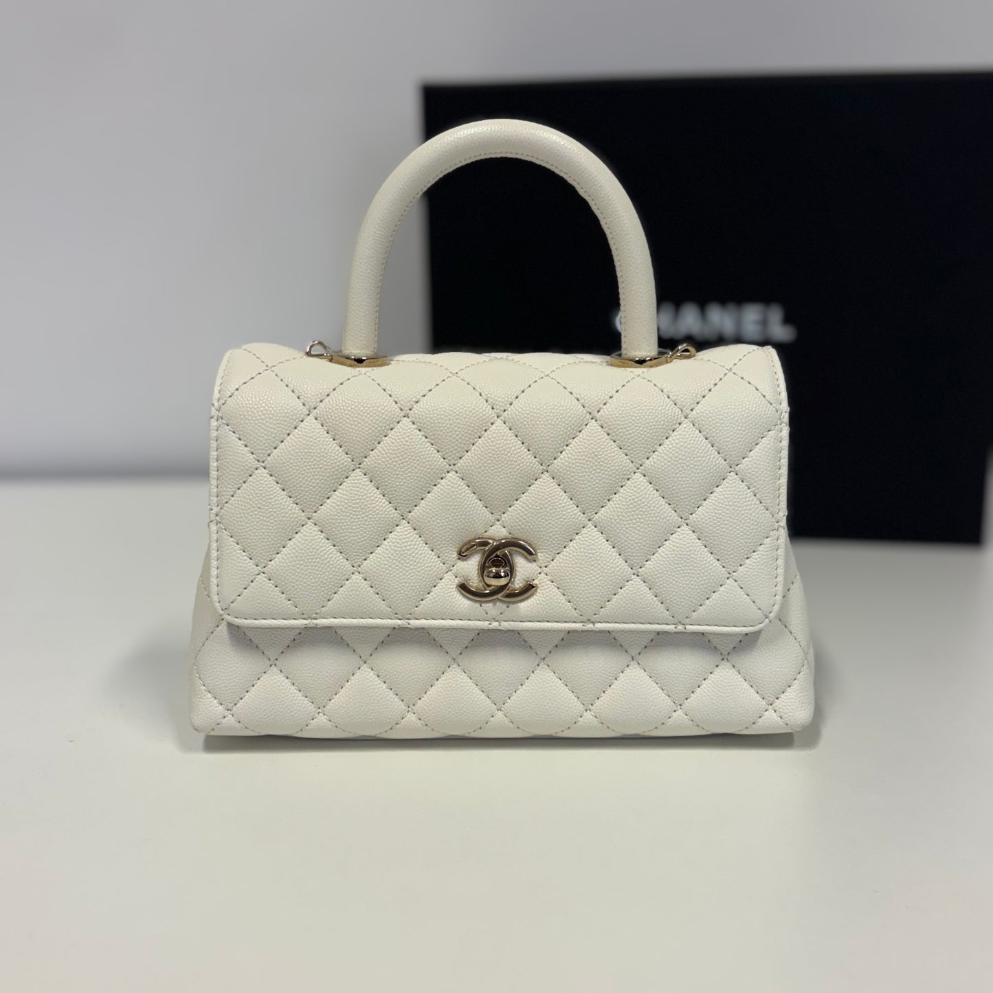 Chanel White Caviar GHW Small Coco Top Handle (NFID Chip)