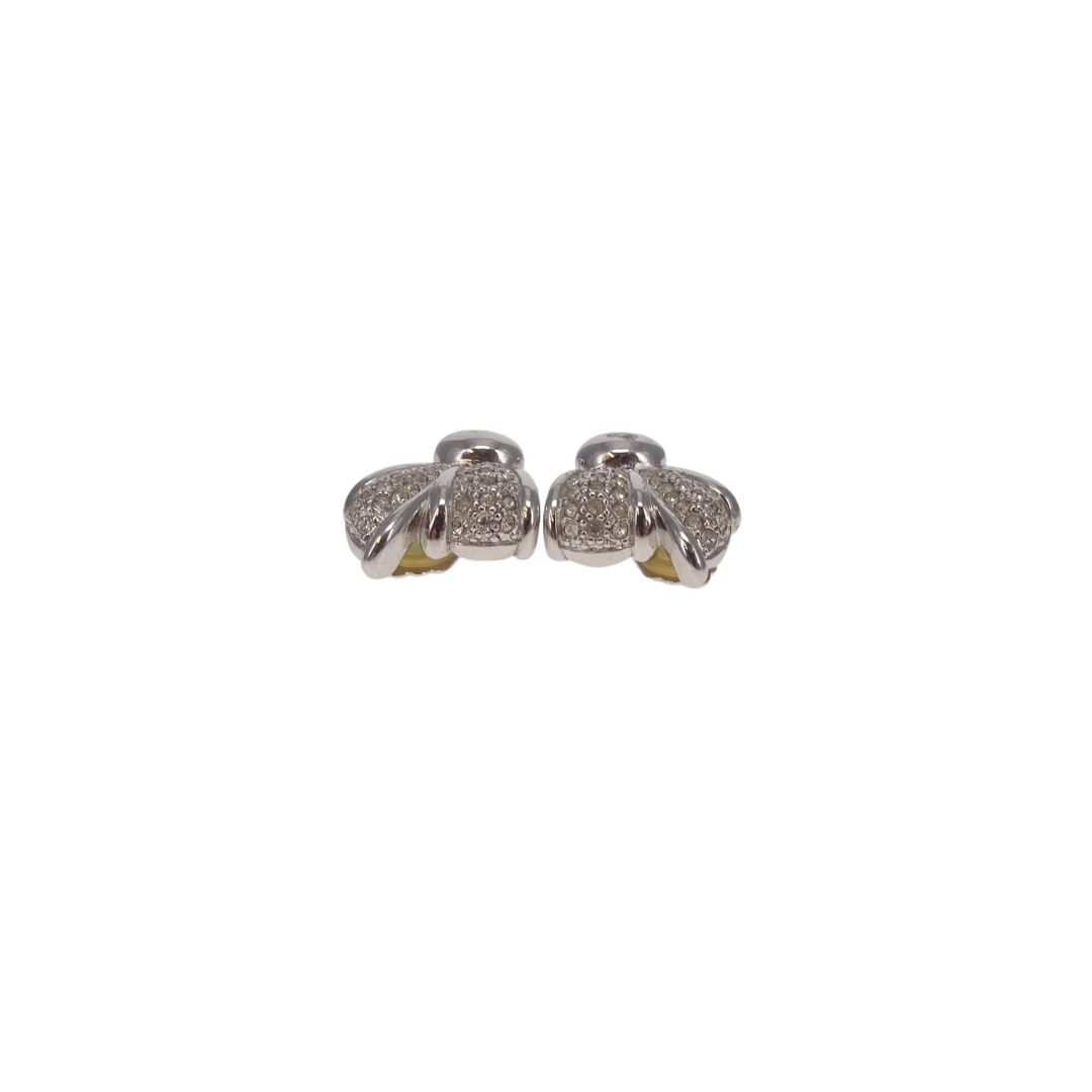 Christian Dior Vintage Silvertone Clip On Earrings With Costume Stones