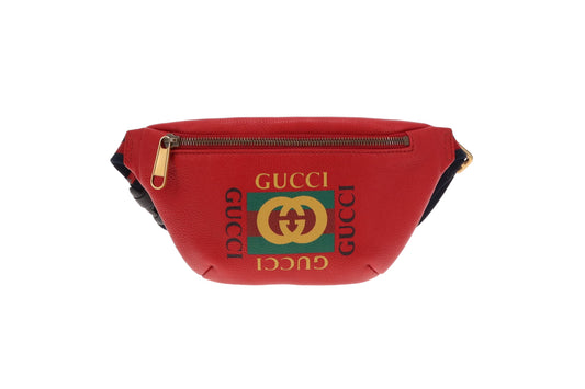 Gucci Red Leather Small Logo Waist Bag