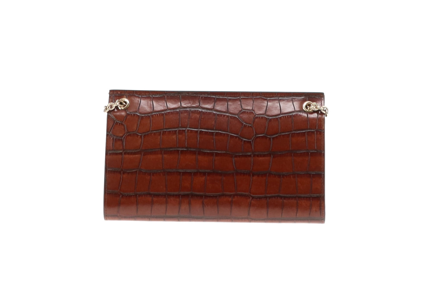 Mulberry Cognac Brown Croc Embossed Amberley Clutch on Chain