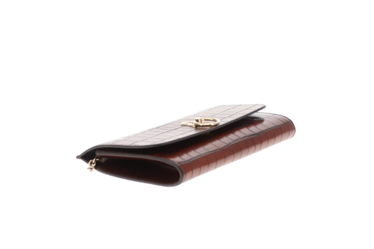 Mulberry Cognac Brown Croc Embossed Amberley Clutch on Chain