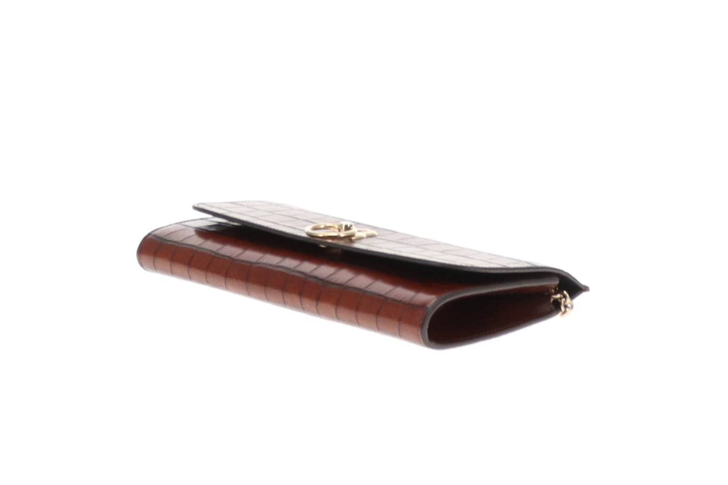 Mulberry Cognac Brown Croc Embossed Amberley Clutch on Chain