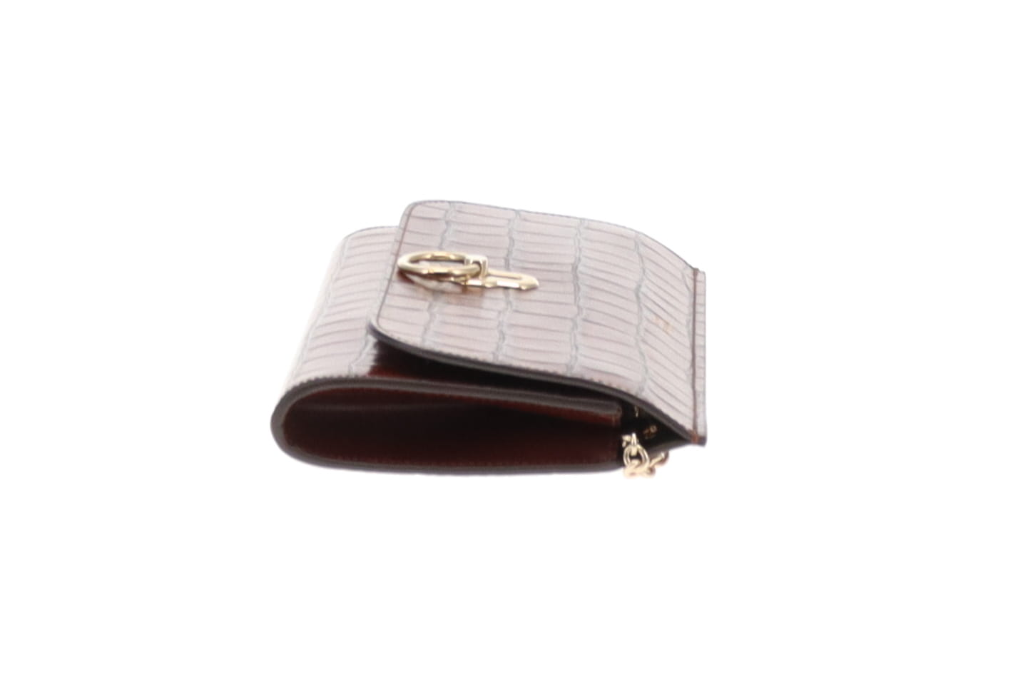 Mulberry Cognac Brown Croc Embossed Amberley Clutch on Chain