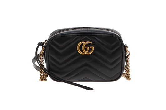 Gucci Black Chevron Leather Mini Marmont Camera Bag