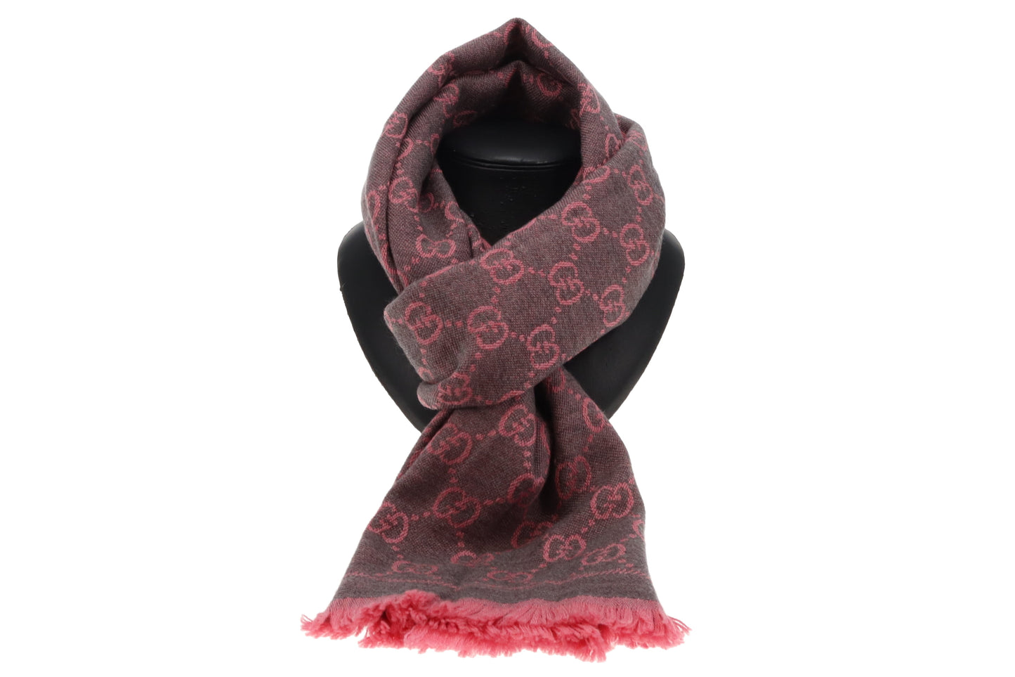 Gucci Grey and Pink 100% Wool Scarf