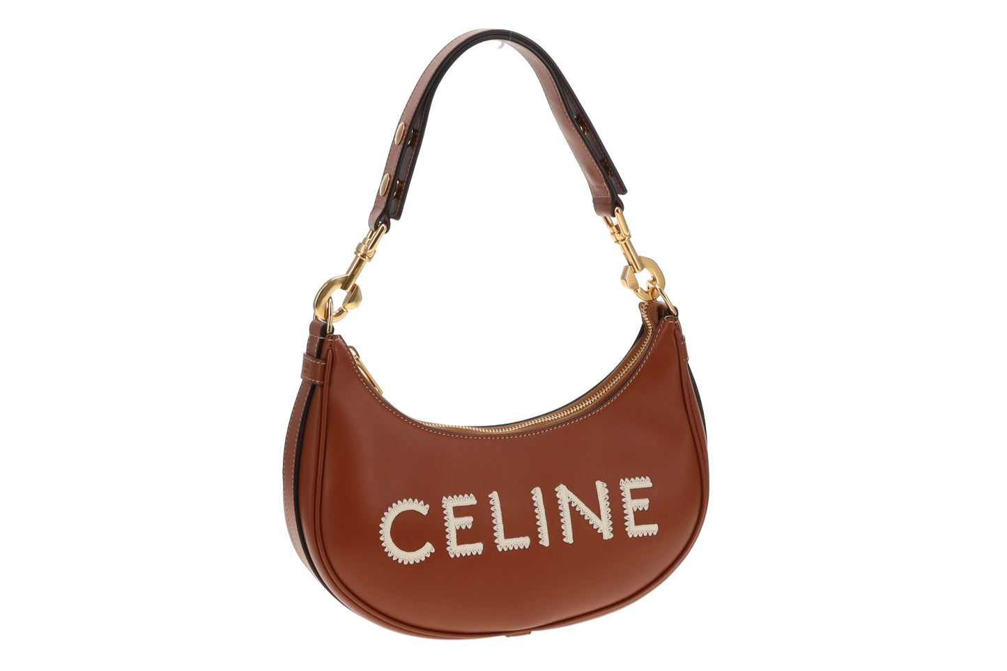 Celine Tan Leather Logo Medium Ava Bag