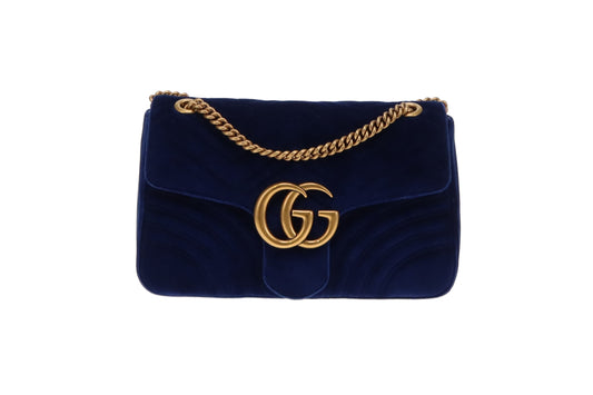 Gucci Blue Velvet GHW Medium Marmont Flap Bag