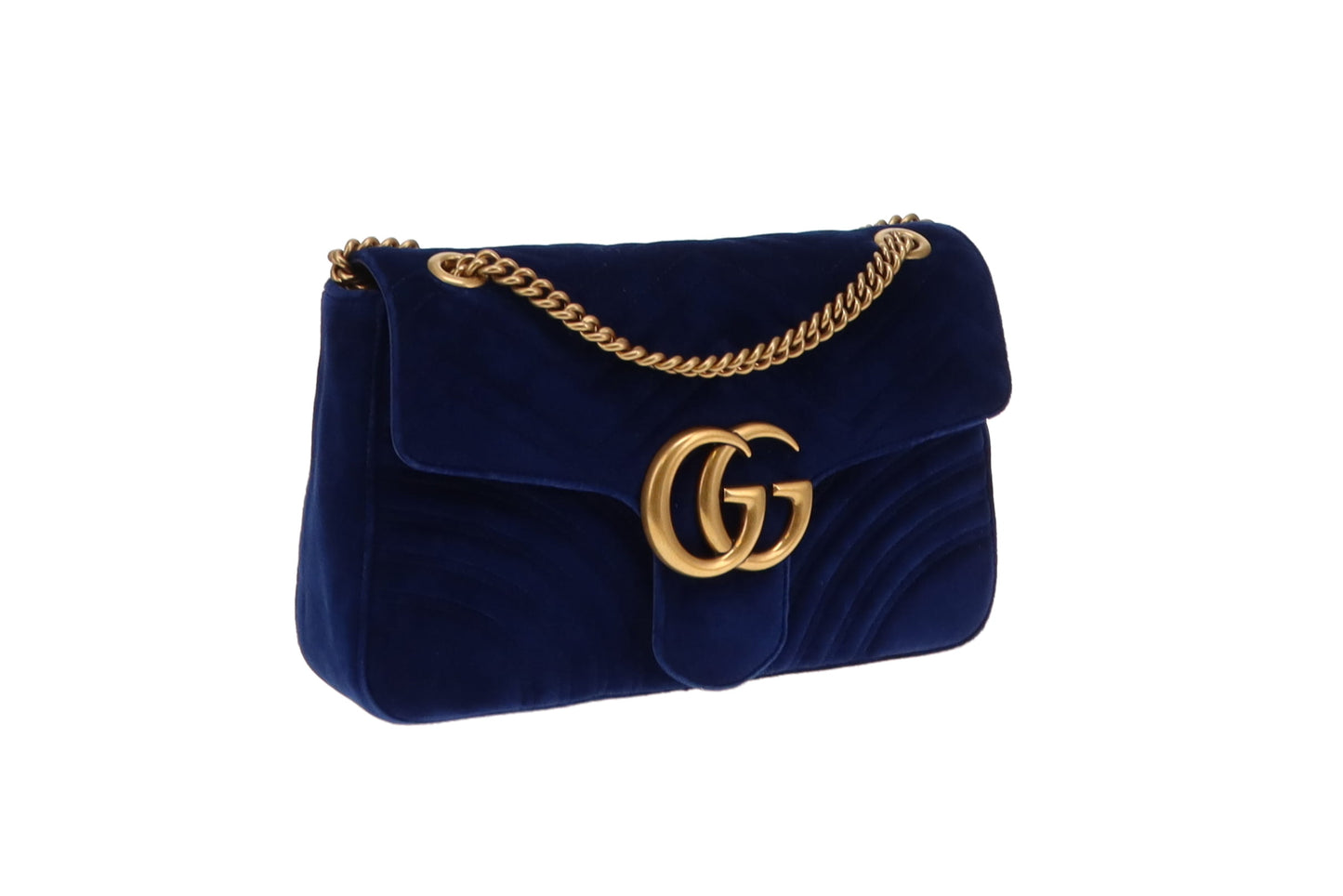 Gucci Blue Velvet GHW Medium Marmont Flap Bag