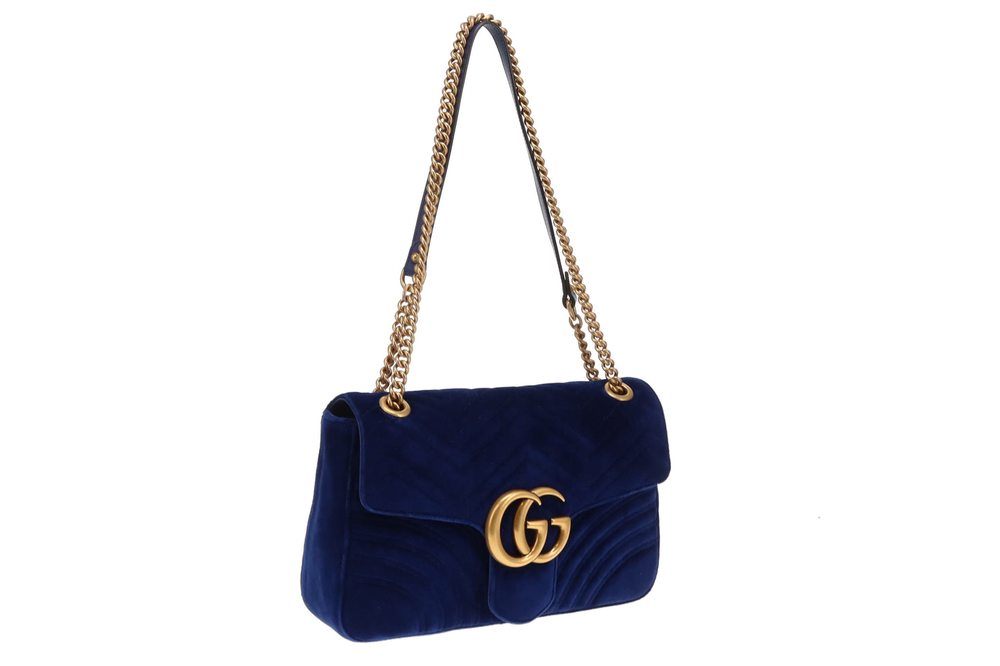 Gucci Blue Velvet GHW Medium Marmont Flap Bag