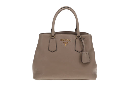 Prada Grey Leather Two Way Small Tote Bag