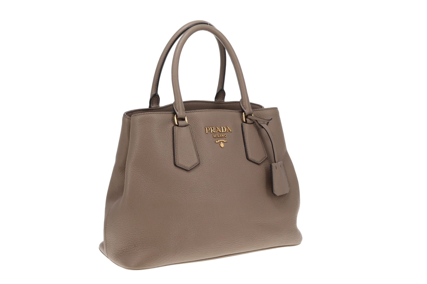 Prada Grey Leather Two Way Small Tote Bag