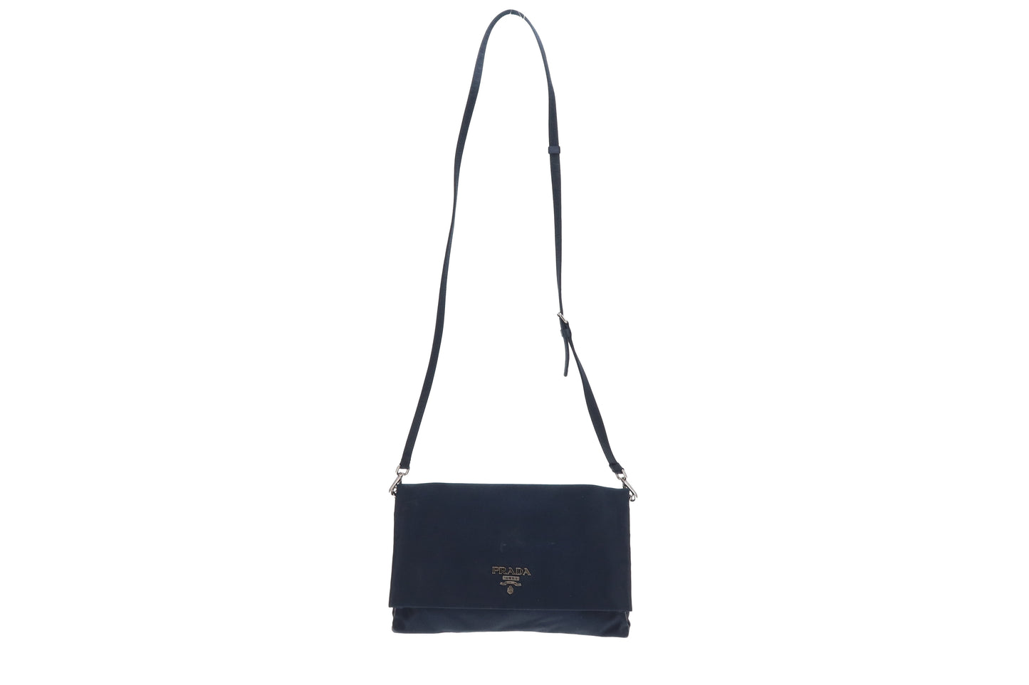 Prada Navy Blue Satin Flap Clutch on Strap