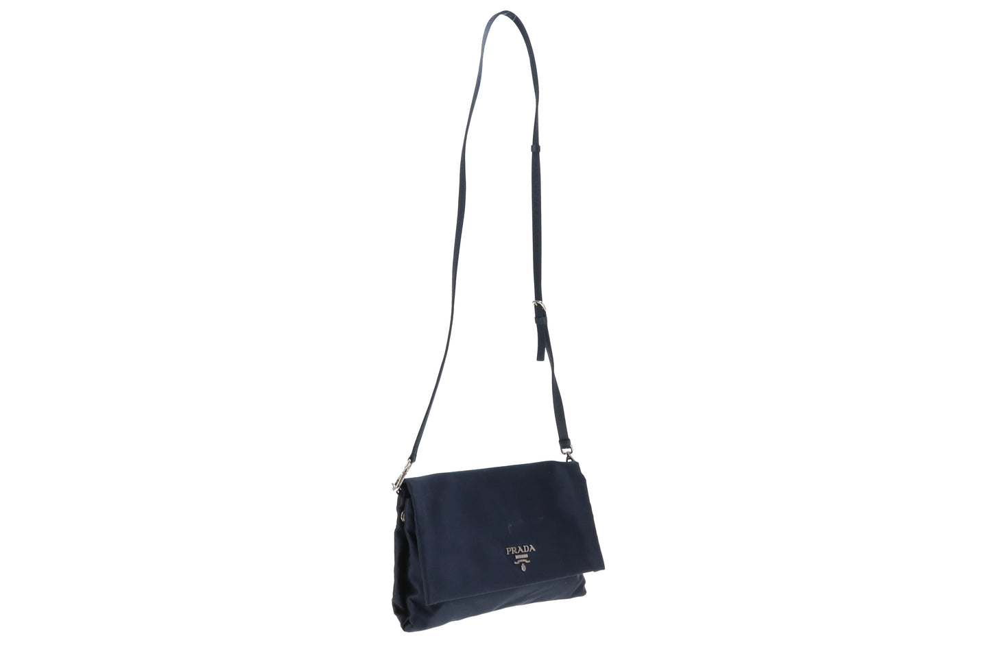 Prada Navy Blue Satin Flap Clutch on Strap