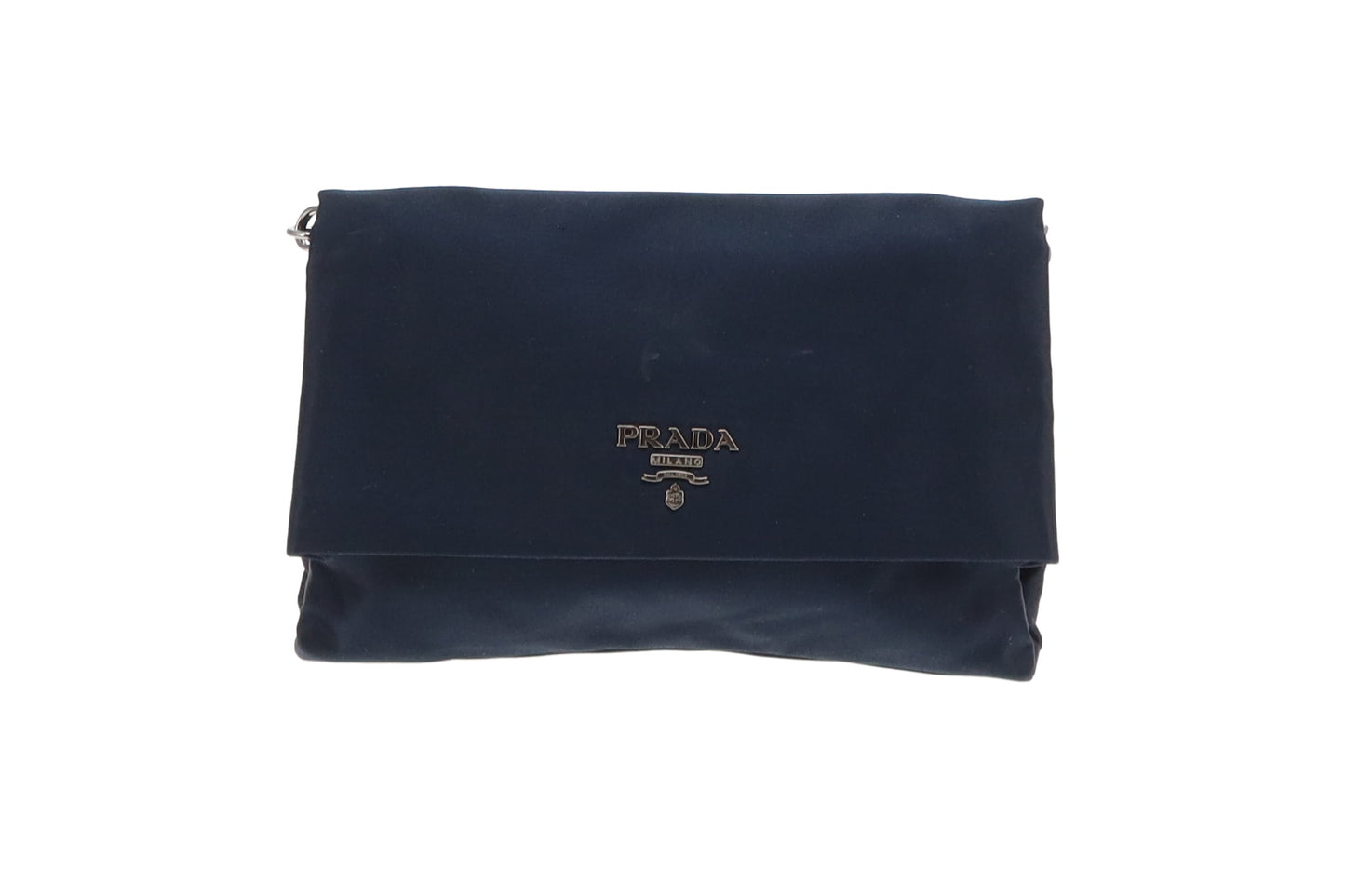 Prada Navy Blue Satin Flap Clutch on Strap