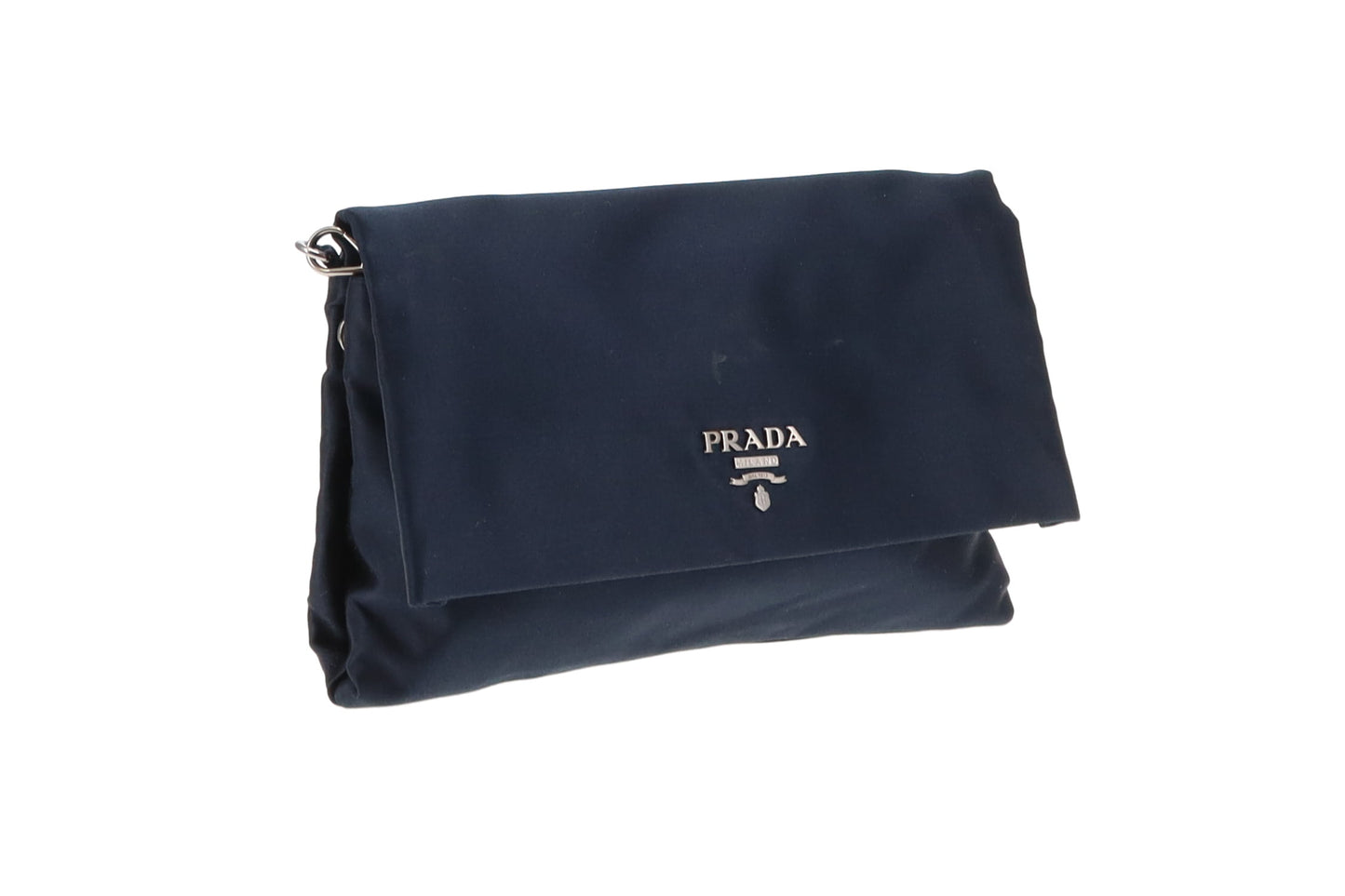 Prada Navy Blue Satin Flap Clutch on Strap