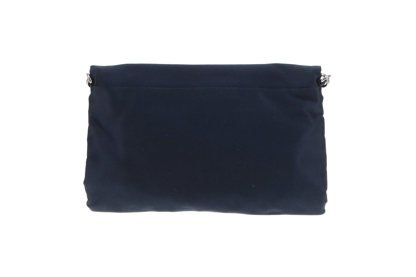 Prada Navy Blue Satin Flap Clutch on Strap