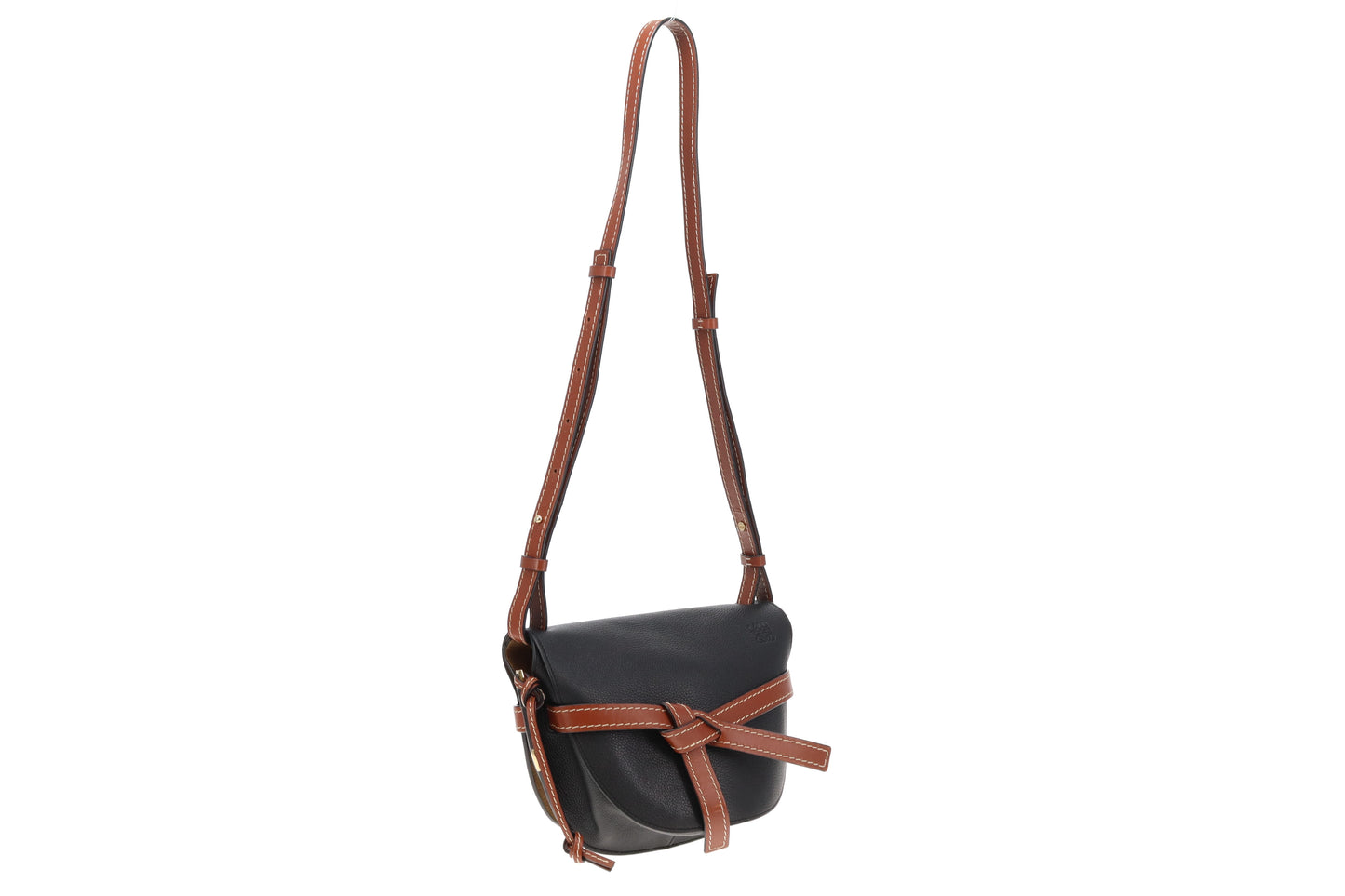 Loewe Small Gate In Soft Black Calfskin & Pecan