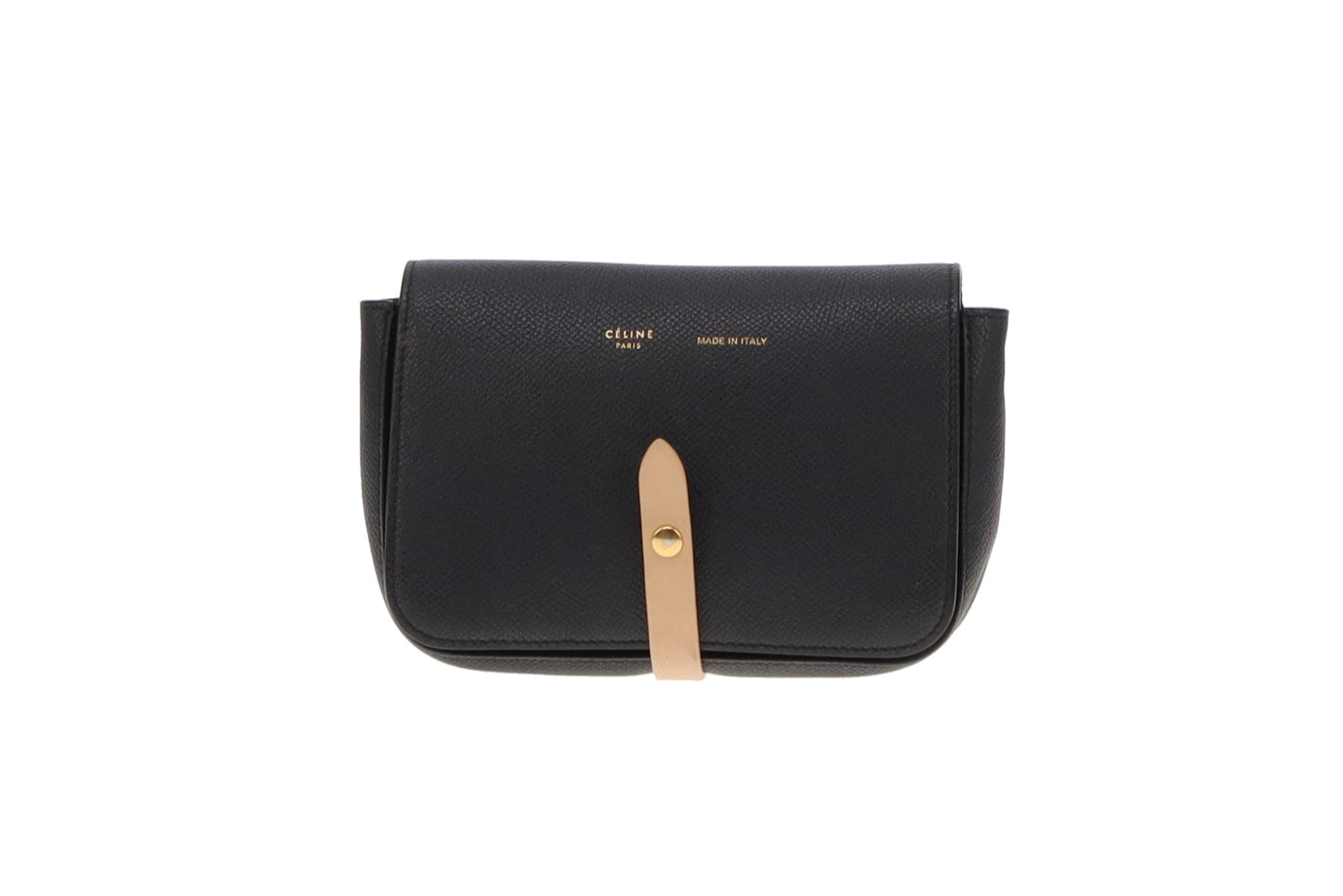 Celine Navy and Tan Leather Strap Clutch