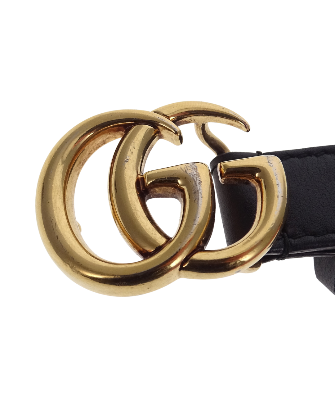 Gucci Black Leather GHW Double G Thin Belt 85cm