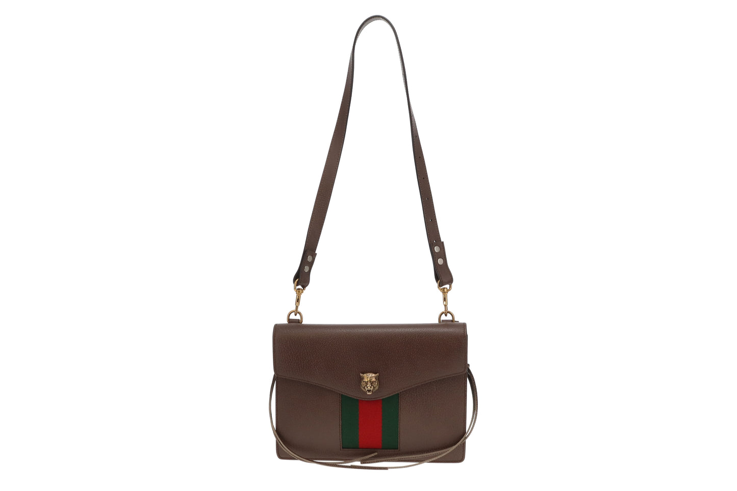 Gucci Brown Textured Calfskin Web Animalier Shoulder Bag (altered strap)