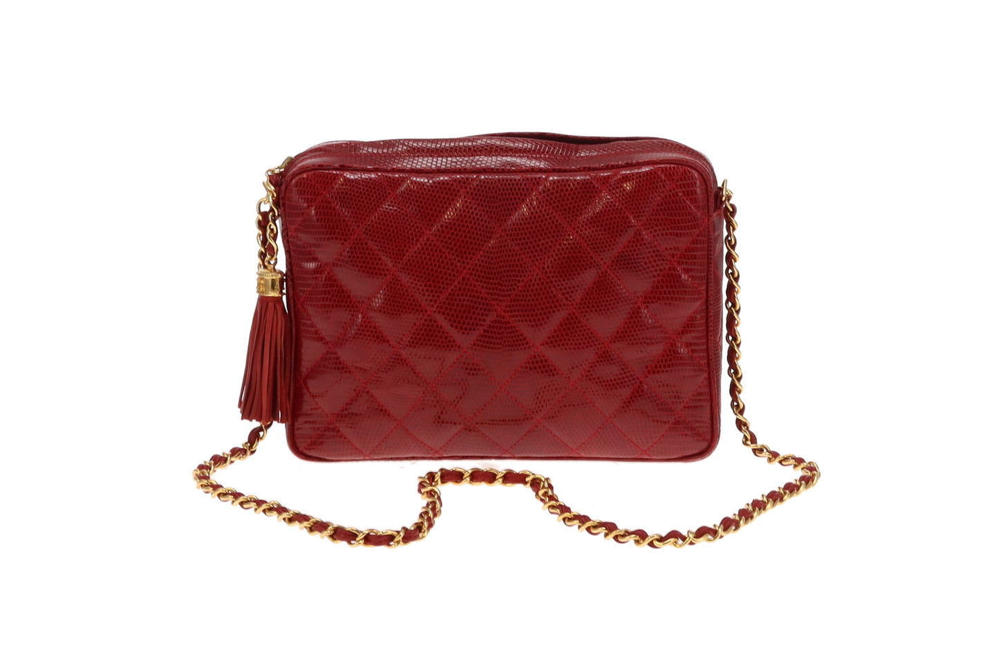 Chanel Vintage Red Coated Caviar Camera Bag With Tassel 1986/88